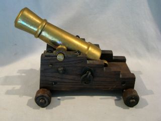 Antique Brass Signal Cannon - Wood Carriage
