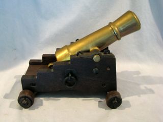 Antique BRASS SIGNAL CANNON - WOOD CARRIAGE 2