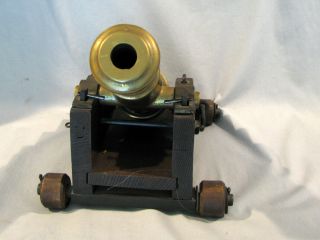 Antique BRASS SIGNAL CANNON - WOOD CARRIAGE 3