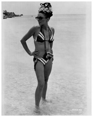 Joan Collins Striking Glamour Pin Up Bikini In Ocean Vintage Photo