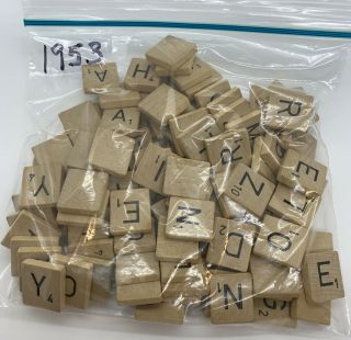 Vintage 1953 Complete Set Of 100 Wooden Scrabble Tiles Parts Only