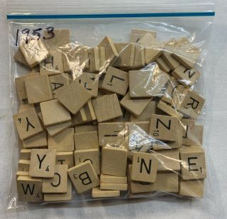 Vintage 1953 Complete Set Of 100 Wooden Scrabble Tiles Parts Only 2