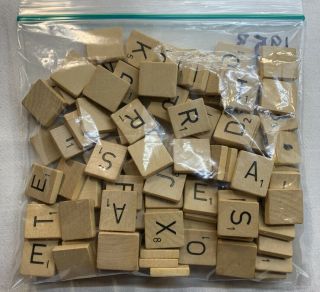 Vintage 1953 Complete Set Of 100 Wooden Scrabble Tiles Parts Only 3