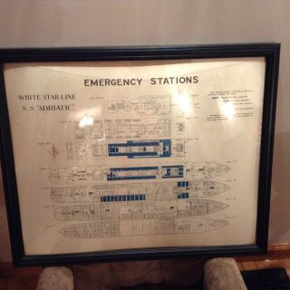 S.  S.  Adriatic White Star Line Deck Plan Emergency Station Authentic Vintage