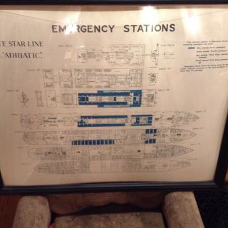 S.  S.  ADRIATIC White Star Line DECK PLAN Emergency Station Authentic Vintage 2