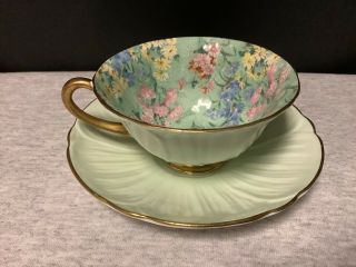 Antique Shelley England Bone China Tea Cup Saucer Set Floral Theme - 2