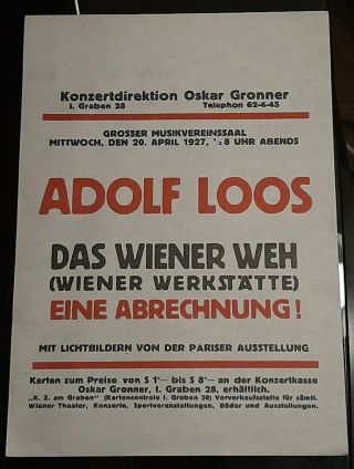 Adolf Loos 1927 Exhibition Flyer Dated 1927 Weiner Werkstatte (rare &)