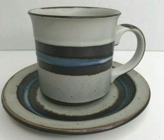 Vtg Otagiri Japan Horizon Cup Mug Saucer Hand Crafted Stoneware Blue Brown Euc