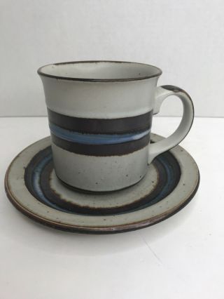Vtg Otagiri Japan Horizon Cup Mug Saucer Hand Crafted Stoneware Blue Brown EUC 2