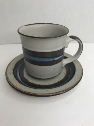 Vtg Otagiri Japan Horizon Cup Mug Saucer Hand Crafted Stoneware Blue Brown EUC 3