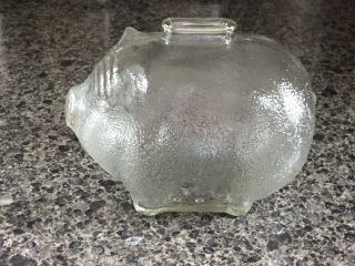 Vintage Anchor Hocking Clear Textured Glass Large Piggy Bank