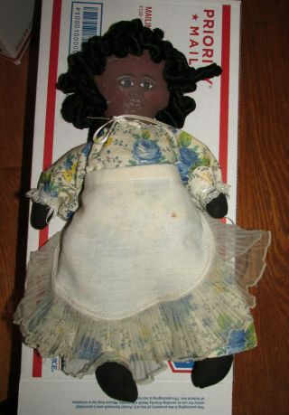 Vintage1991 Black Americana Folk Art Hand Made Cloth Doll 13 " - Face