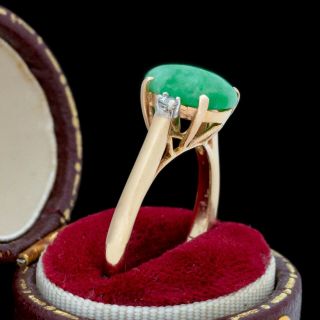 Antique Vintage Deco 18k Gold Platinum Chinese Jadeite Jade Diamond Ring Sz 6.  75