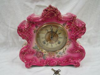 Stunning Antique Ansonia 8 Day Dresden Extra Porcelain Chiming Mantle Clock