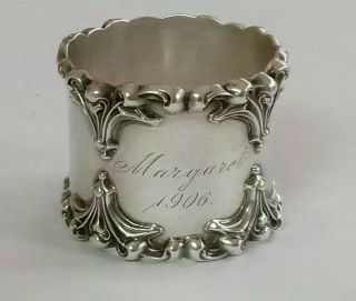 Antique Sterling Silver Napkin Ring Art Nouveau Design Border R Blackinton 1798