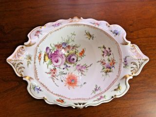 Antique Dresden Porcelain 4 Footed Hand Painted Dish Bowl