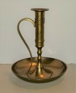 Vintage Brass Candlestick Holder With Handle & Drip Pan Made In India