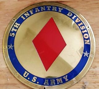 Vintage Us Army Brass Plaque License Plate Topper - 5th Infantry Division