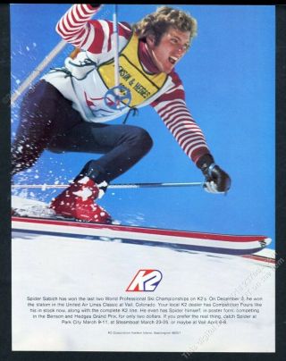 1972 Spider Sabich Photo Skiing K2 Skis Scarce Vintage Print Ad