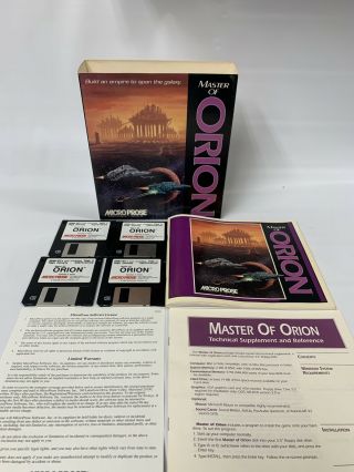 1993 Master Of Orion Pc Game 3.  5 " Disk Big Box Pc Game Microprose Vintage