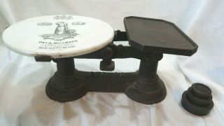 Antique Day & Millward Cast Iron Scale W/porcelain Tray1860 