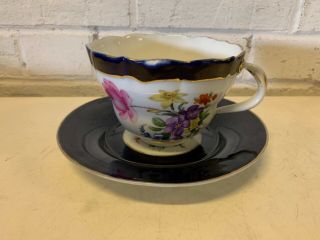 Antique Meissen Porcelain Cup And Saucer With Floral Decorations