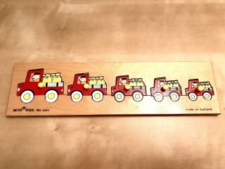 Vintage Wooden Toddler Peg Puzzle.  Trucks.  Sequencing.  Size.  Acre Brand Holland. 2