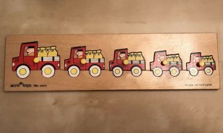 Vintage Wooden Toddler Peg Puzzle.  Trucks.  Sequencing.  Size.  Acre Brand Holland. 3