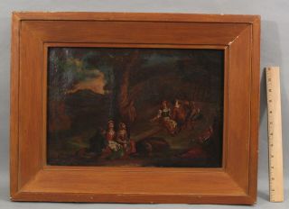 Early Antique 18thc Genre Folk Art Oil Painting,  Children Playing On Seesaw,  Nr