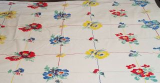 Vtg Floral Tablecloth 47”x 53” Red Yellow Blue Green Flowers Euc 2 Available