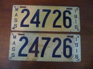 1916 Pair Massachusetts License Plates