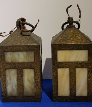 Antique Porch Lamps Lighting Mission Arts Crafts Slag Glass Architectural Scones