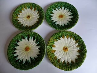 Four Antiques French Plates Faience Majolica Sunflower