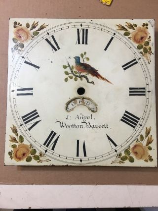 Antique Grandfather Clock Dial Hand Painted Bird & Flowers C.  1820