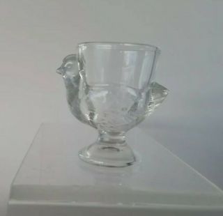 Vintage Chicken Hen Egg Cup Clear Glass Made In France B2