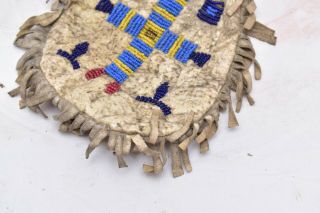 ANTIQUE NATIVE AMERICAN SIOUX INDIAN BEAD DECORATED HIDE BAG / DRAWSTRING POUCH 3