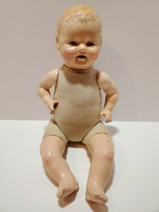 K1 Antique Vintage Composition/cloth Baby Doll Molded Hair Sleep Eyes 17”