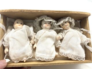 3 Vintage Antique Dolls Estate Miniature Porcelain Baby Dolls Triplets 4”