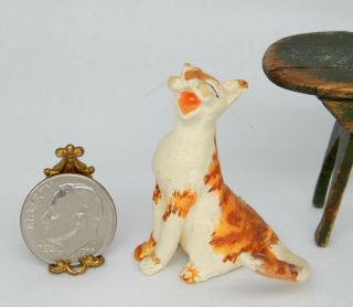 Vintage Hand Sculpted Meowing Cat W Whiskers Artisan Dollhouse Miniature 1:12