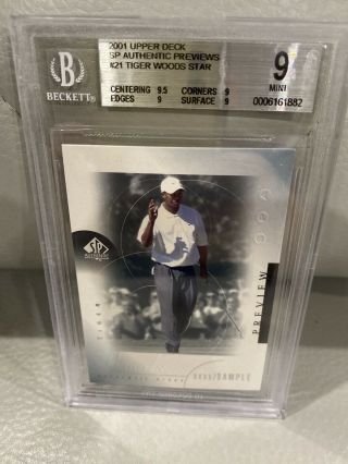 2001 Sp Authentic Preview 21 Tiger Woods Rookie Rc Bgs 9.  5 From Gem