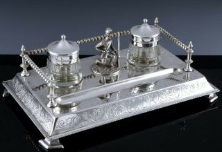 Fine Quality C1880 Victorian Silver Plate Military Soldier Figural Inkstand
