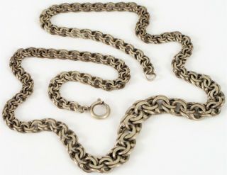 Antique Graduated 835 Sterling Silver Lay Flat Chain Link Necklace 17 "