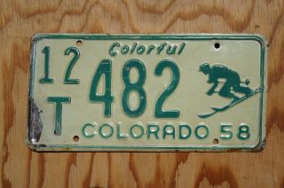 1958 Colorado Skier License Plate - Ski Winter Snow Tag