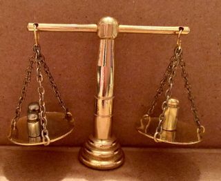 Vintage Mini Decorative Brass Balance Scale With 3 Weights