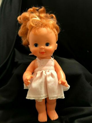 Vintage Pretty Curls Doll Ideal Toys 1980 Pink Yellow Dress Blue Eyes Red Hair
