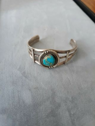 Vintage Silver Turquoise Cuff Bracelet Unsigned