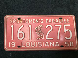 Vintage 1958 Louisiana License Plate