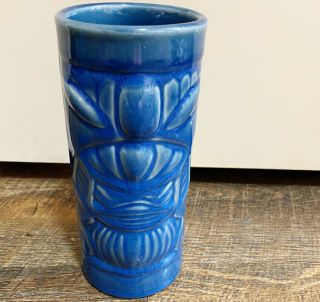 VTG Set Of 2 Libbey Blue Glazed Hawaiian Tiki Mug Cocktail Tumbler Cup Vase 7″ 2