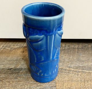 VTG Set Of 2 Libbey Blue Glazed Hawaiian Tiki Mug Cocktail Tumbler Cup Vase 7″ 3