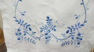 Vintage White Cotton Hand Embroidered Table Runner/ Dresser Scarf 17 " X 51 "